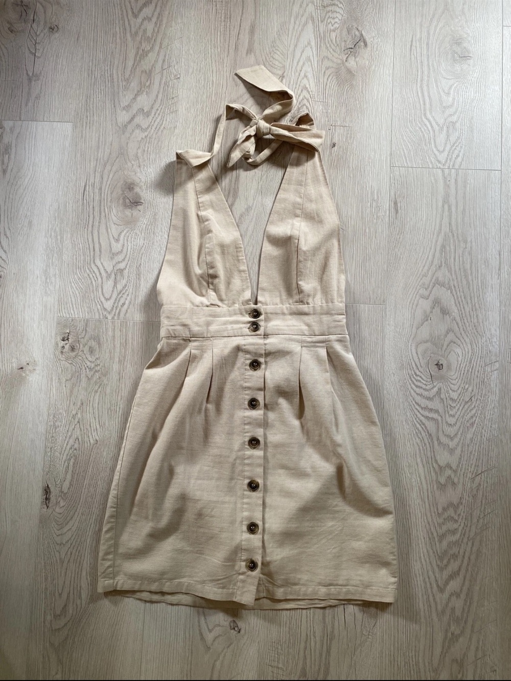 Forever 21 Women's Beige Halter Dress Button Down Front Mini Dress Size XS - Picture 5 of 8
